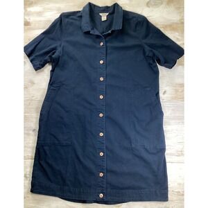 Duluth Trading Co Womens Navy Blue Cotton Button Front Shirt Dress XXL Pocket